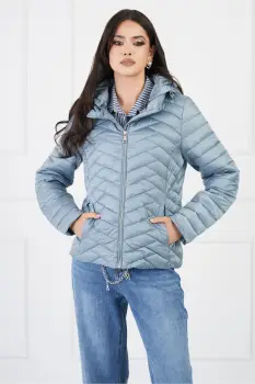 Geaca Luana bleu matlasata cu gluga si buzunare ascunse imagine