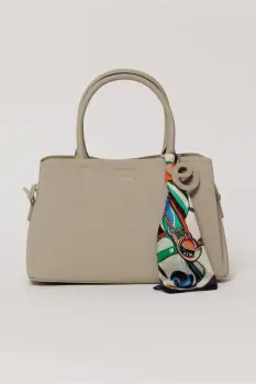 Geanta gri deschis cu esarfa decorativa multicolora imagine