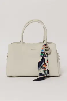 Geanta ivory cu esarfa decorativa multicolora imagine