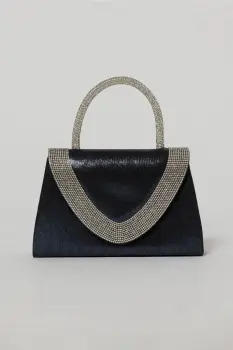 Geanta mica bleumarin cu strasuri argintii si maner rotund imagine