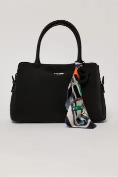 Geanta neagra cu esarfa decorativa multicolora imagine