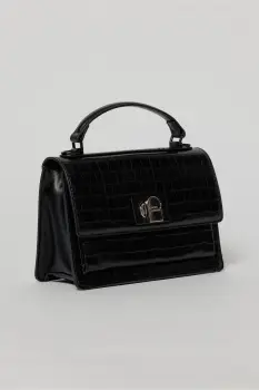 Geanta neagra office din piele ecologica cu imprimeu sarpe imagine