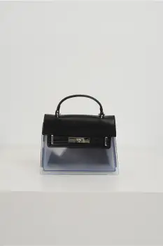 Geanta office din piele ecologica neagra cu o parte transparenta imagine