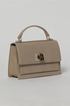 Geanta taupe office din piele ecologica cu imprimeu sarpe imagine