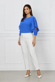 Pantaloni Atena albi cu catarame in talie imagine