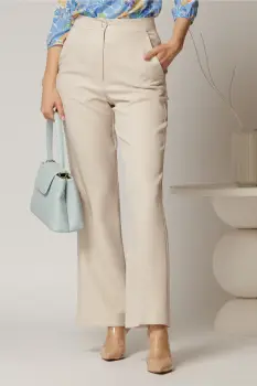 Pantaloni bej cu croi drept si buzunare imagine