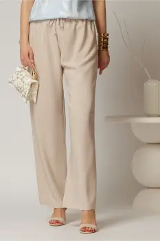 Pantaloni bej cu elastic si snur in talie si croi lejer imagine