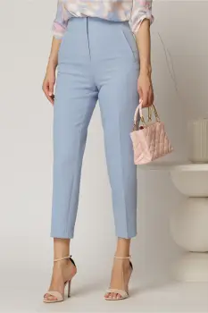 Pantaloni bleu cu croi conic si talie inalta imagine