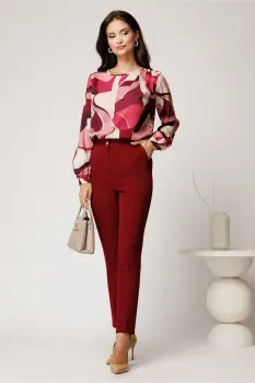 Pantaloni bordo cu croi conic si buzunare imagine