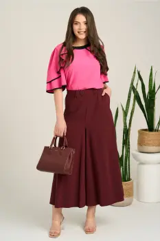 Pantaloni bordo lejeri tip fusta din viscoza cu elastic in talie imagine