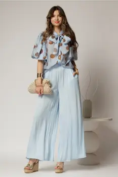 Pantaloni casual bleu cu croi lejer si elastic pe talie imagine