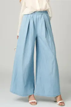 Pantaloni casual din bumbac bleu evazati imagine