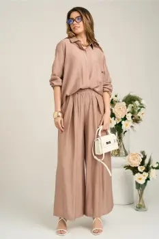 Pantaloni casual din viscoza maro evazati imagine