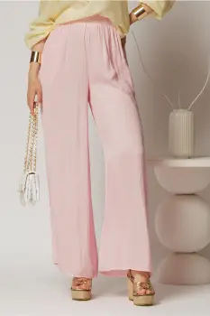 Pantaloni casual roz cu croi lejer si elastic pe talie imagine