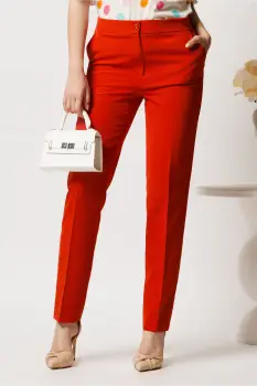 Pantaloni corai din stofa cu croi conic si buzunare- Viada imagine