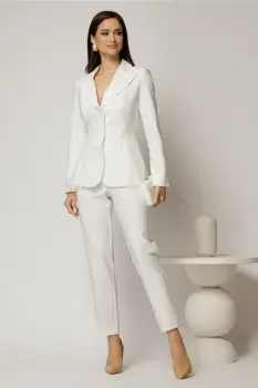 Pantaloni dama albi cu croi conic si inchidere cu fermoar si copca imagine