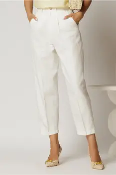 Pantaloni dama albi din bumbac cu croi tip balon imagine
