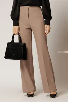 Pantaloni dama bej croi drept cu adaos de viscoza imagine