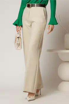 Pantaloni dama bej office cu buzunare imagine