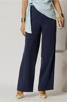 Pantaloni dama beumarin cu croi lejer si snur in talie imagine