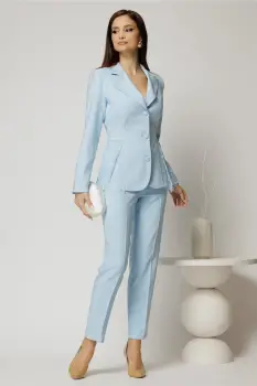 Pantaloni dama bleu cu croi conic si inchidere cu fermoar si copca imagine