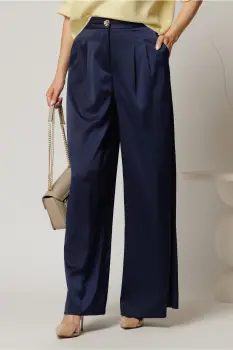 Pantaloni dama bleumarin din satin cu croi larg imagine