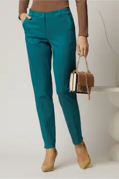 Pantaloni dama conici turcoaz office imagine