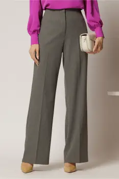 Pantaloni dama gri croi usor evazat si inchidere cu copca imagine