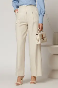 Pantaloni dama ivoar casual office cu croi larg si pliuri din talie imagine