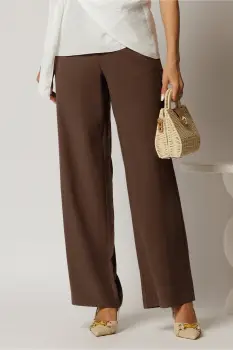 Pantaloni dama maro cu croi lejer si snur in talie imagine