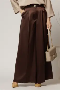 Pantaloni dama maro din satin cu croi larg imagine