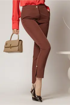 Pantaloni dama maro office cu crepeu si perla la glezna imagine
