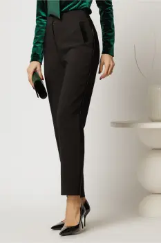 Pantaloni dama negri conici cu vipusca din catifea imagine