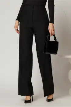 Pantaloni dama negri croi drept cu adaos de viscoza imagine