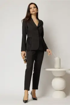 Pantaloni dama negri cu croi conic si inchidere cu fermoar si copca imagine