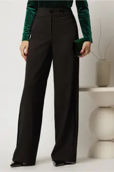 Pantaloni dama negri evazati cu vipusca din catifea imagine