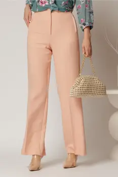 Pantaloni dama roz somon croi drept cu adaos de viscoza imagine