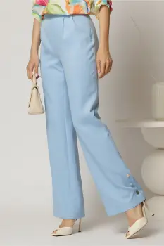 Pantaloni DY Fashion bleu croi drept cu nasturi decorativi la tiv imagine