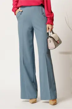 Pantaloni DY Fashion bleu lejeri cu buzunare si nasturi decorativi imagine