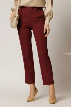 Pantaloni DY Fashion bordo conici din stofa cu nasturi imbracati imagine