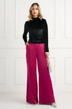 Pantaloni DY Fashion eleganti din fucsia magenta cu croi evazat imagine