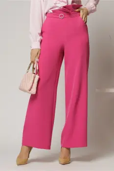 Pantaloni DY Fashion fucsia cu croi evazat si catarama in talie imagine