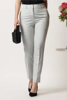 Pantaloni DY Fashion gri din stofa conici cu dunga si buzunare imagine