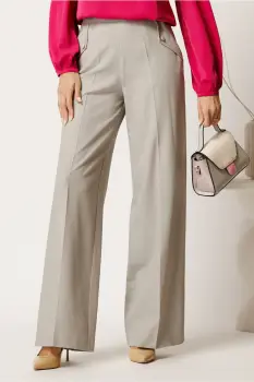 Pantaloni DY Fashion gri lejeri cu buzunare si nasturi decorativi imagine