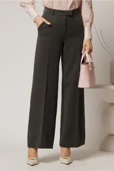 Pantaloni DY Fashion lungi gri inchis din stofa si croi lejer imagine