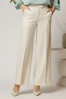 Pantaloni DY Fashion lungi ivoar din stofa si croi lejer imagine
