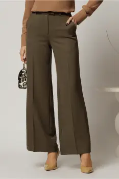 Pantaloni DY Fashion lungi kaki din stofa si croi lejer imagine