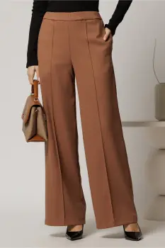 Pantaloni DY Fashion maro cu croi lejer si elastic pe talie imagine