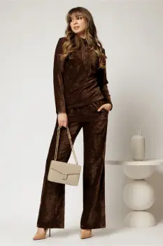 Pantaloni DY Fashion maro din catifea velurata casual eleganti imagine