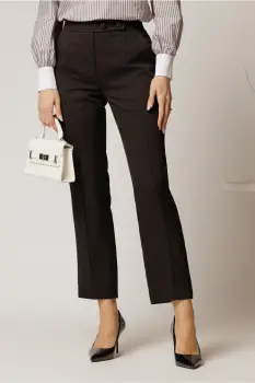 Pantaloni DY Fashion negri conici din stofa cu nasturi imbracati imagine